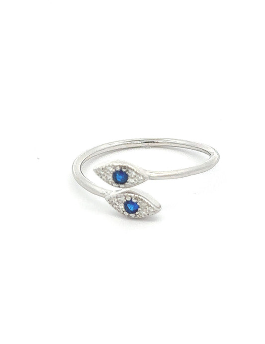 Double, Lucky Eye Sterling Silver, Rhodium Ring - Adjustable