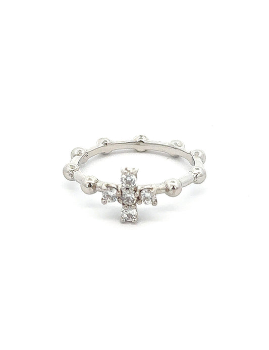Elegant, Cross Cz, Sterling Silver, Rhodium Ring