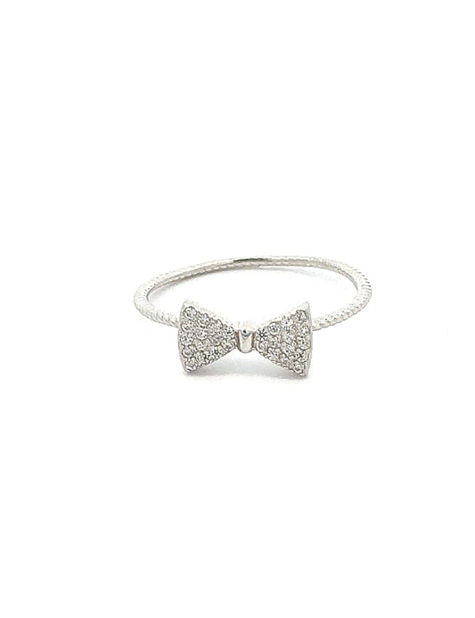 Minimalistic, Bow Tie, Cz, Sterling Silver, Rhodium Ring