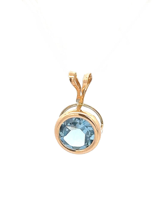 14K Natural Blue, Topaz Circle, Pendant Only