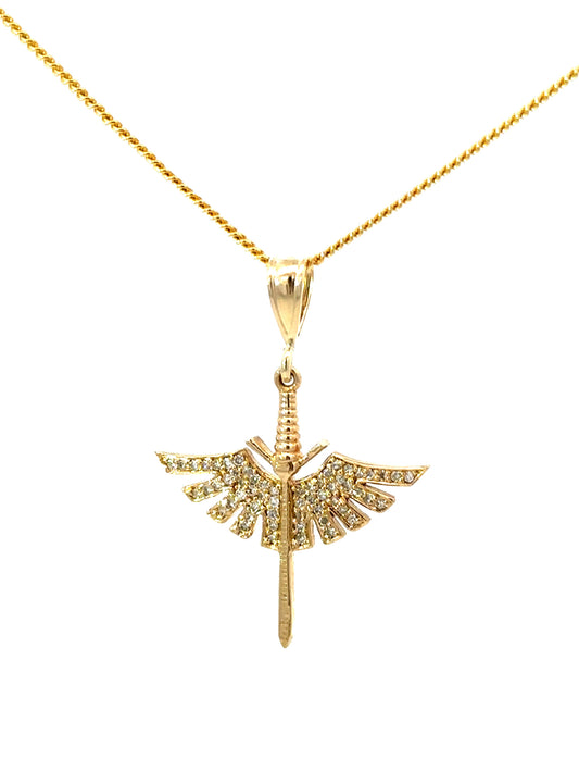 14K Diamond, Archangel Micheal Winged Sword, Pendant Only