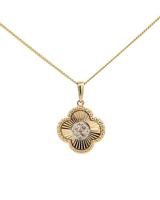 10K Diamond Clover Sunburst, Pendant Only