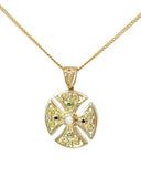 14K Maltese Cross; Opal Sapphire Emerald Diamond, Pendant Only