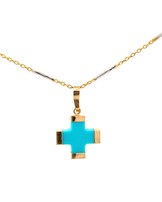 14K Turquoise Greek cross, Pendant Only