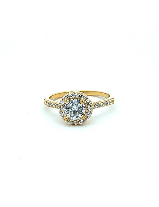 Glistening, Golden CZ Halo Ring
