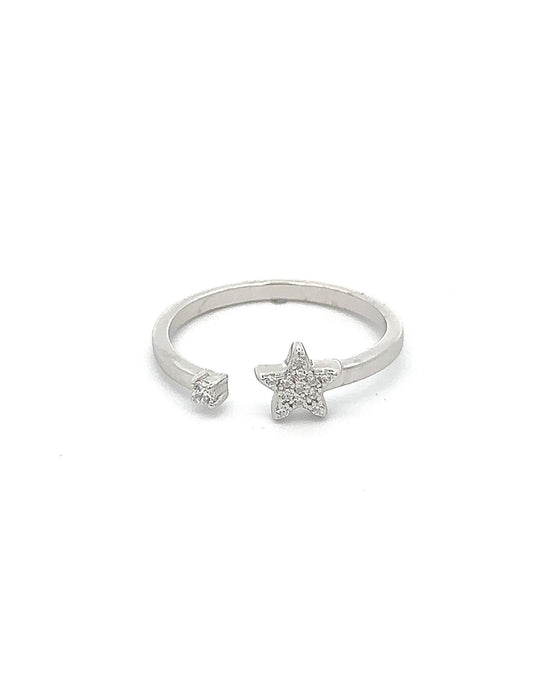 Star Shine, Sterling Silver, Rhodium Ring, Adjustable