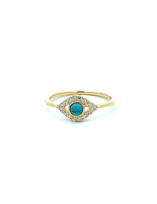 Turquoise and Gold Lucky Eye CZ Ring