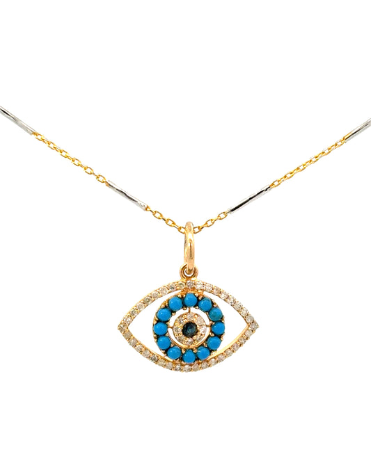 14K Turquoise, Sapphire and Diamond Evil Eye, Pendant Only