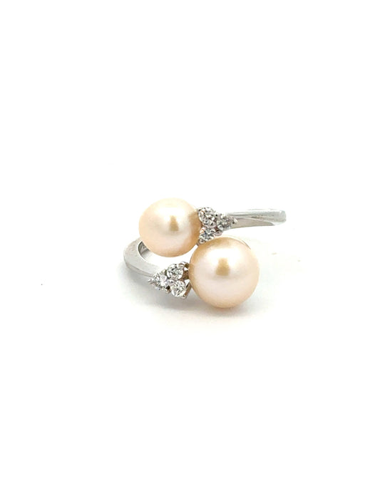White Double Freshwater Pearl Ring