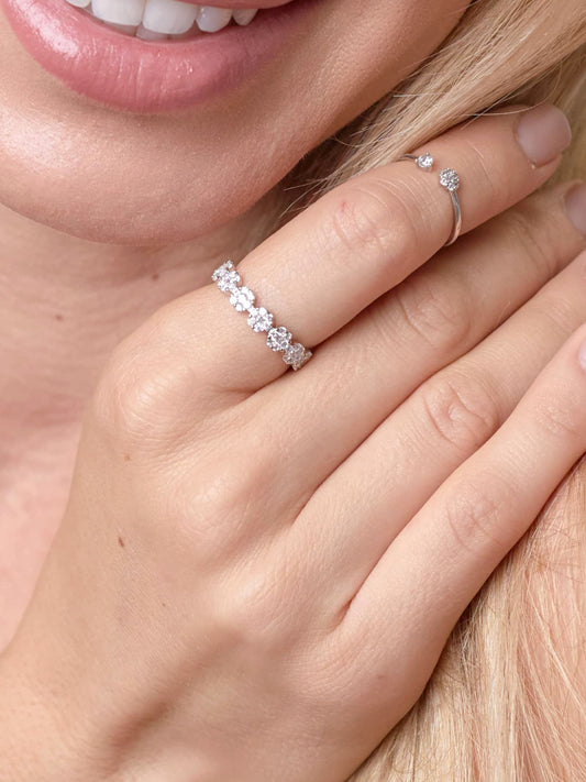 Floral Infinity Cz, Sterling Silver, Rhodium Ring