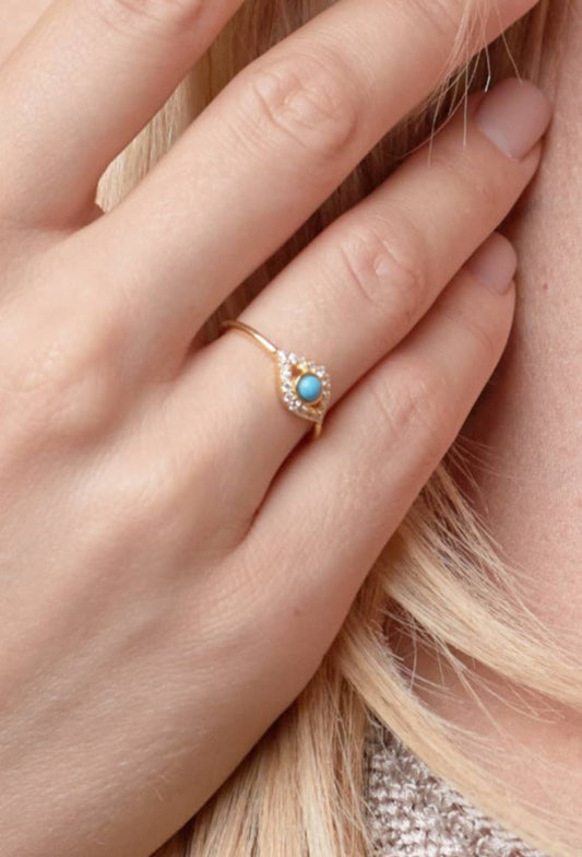 Turquoise and Gold Lucky Eye CZ Ring