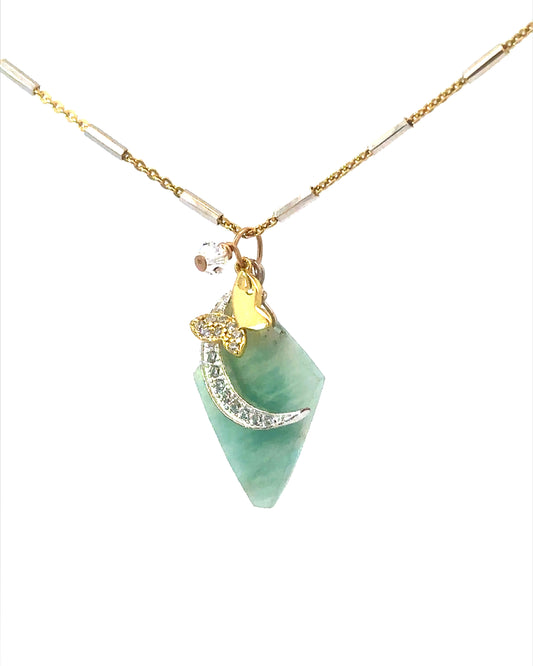 Green Amazonite Butterfly Moon Necklace