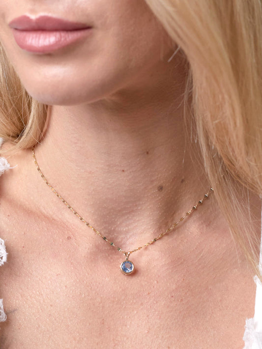 14K Natural Blue, Topaz Circle, Pendant Only