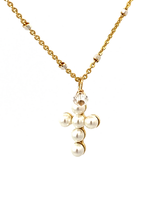 Tiny Pearl Cross Necklace