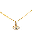Tiny, 14K Natural Diamond & Blue Sapphire, Modern Evil Eye, Pendant Only
