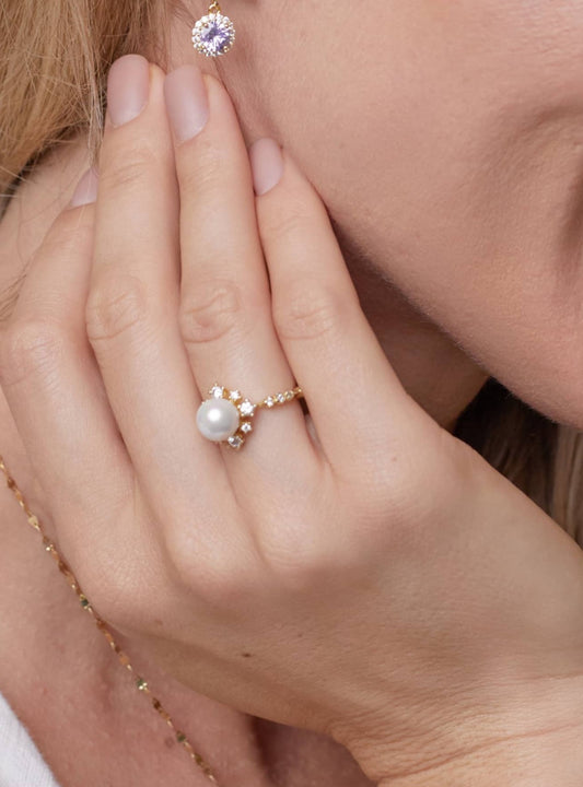 Pearl Gold CZ Ring