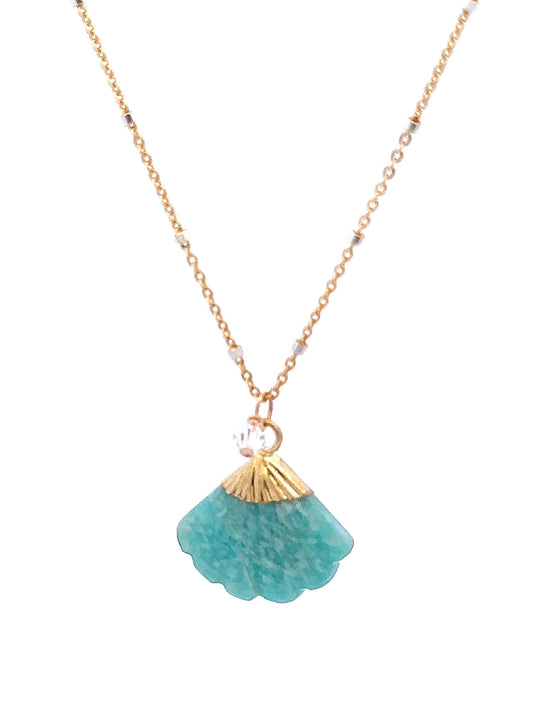 Green Larimar, Floral Fan Necklace