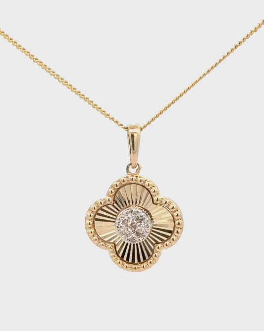 10K Diamond Clover Sunburst, Pendant Only
