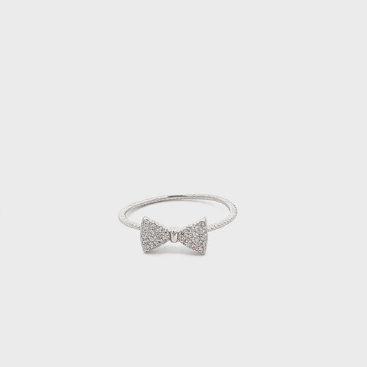 Minimalistic, Bow Tie, Cz, Sterling Silver, Rhodium Ring