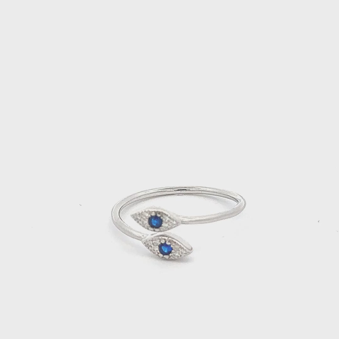 Double, Lucky Eye Sterling Silver, Rhodium Ring - Adjustable
