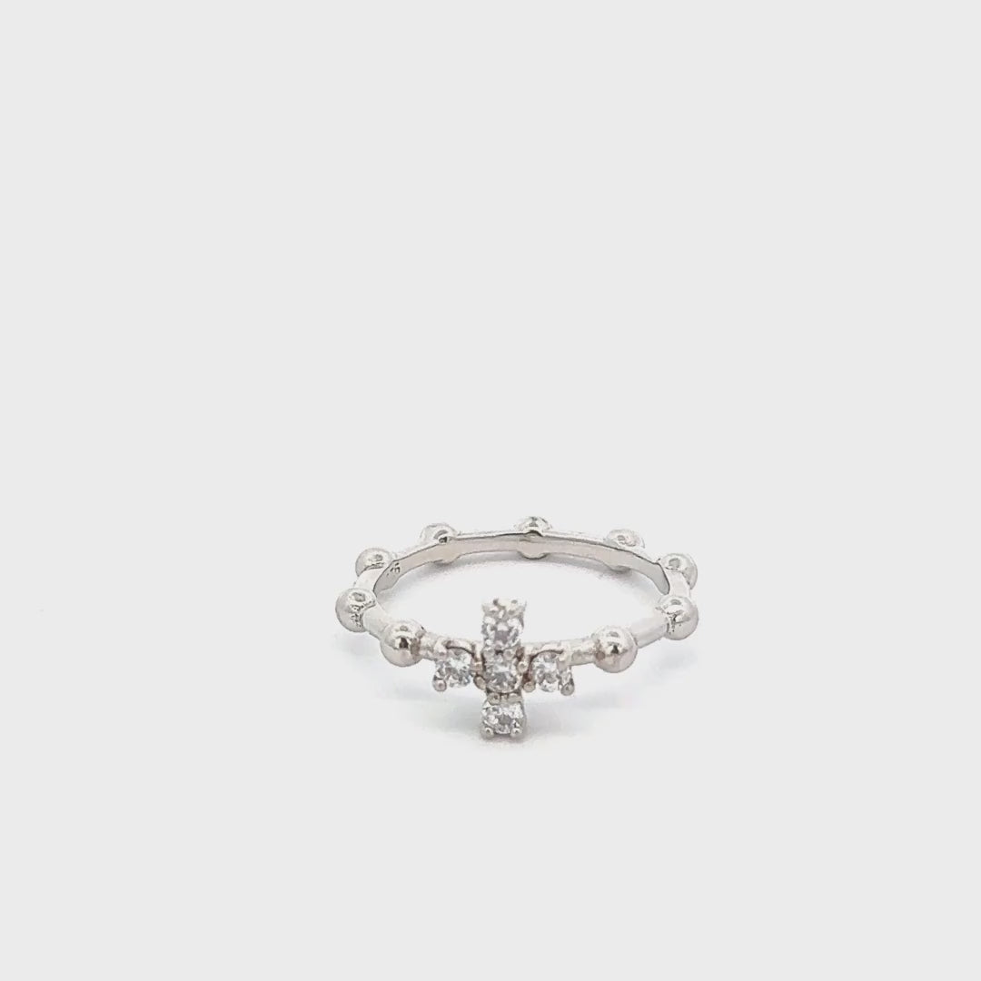 Elegant, Cross Cz, Sterling Silver, Rhodium Ring