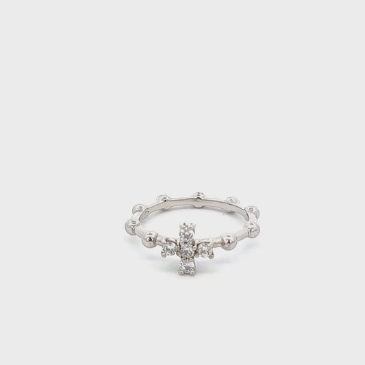 Elegant, Cross Cz, Sterling Silver, Rhodium Ring