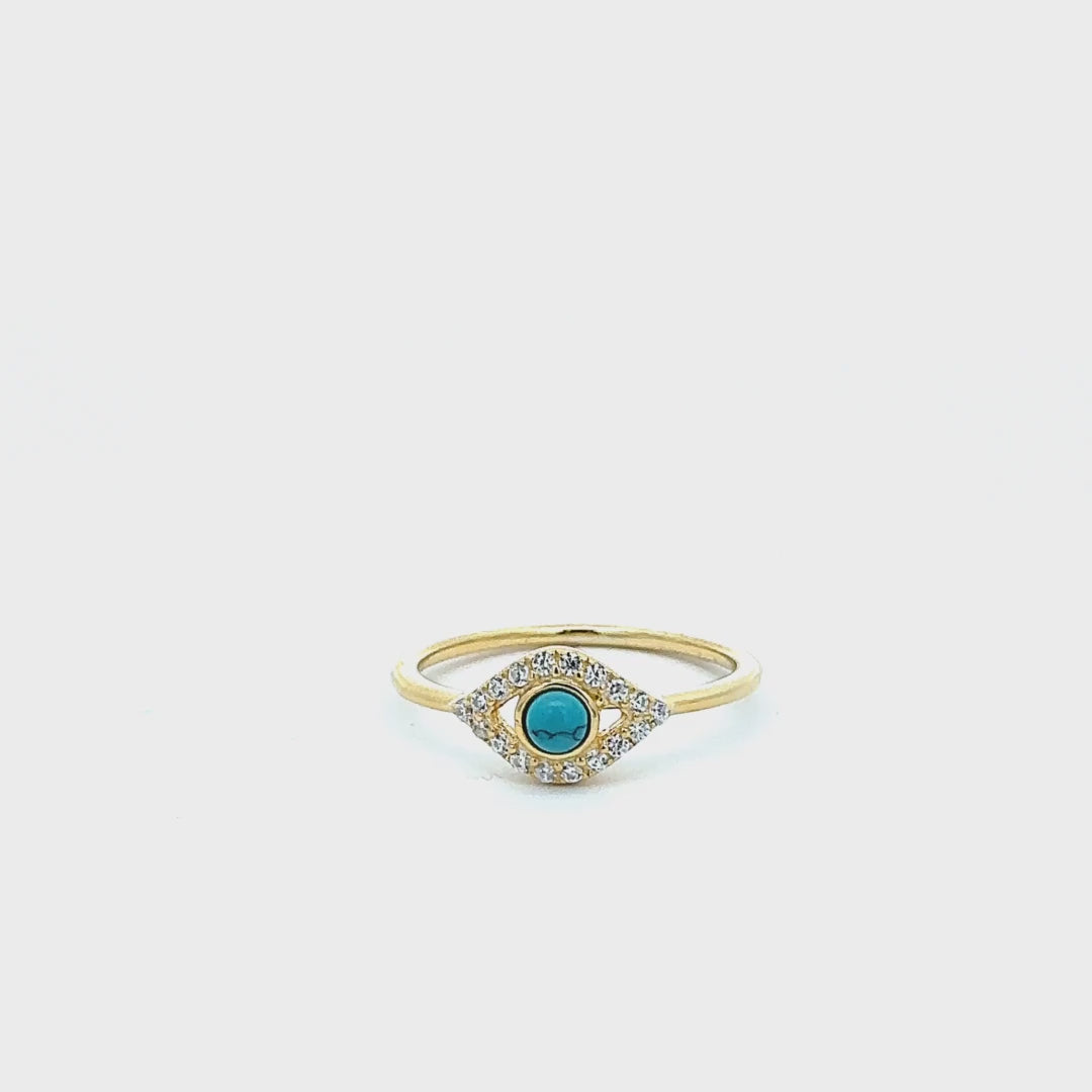Turquoise and Gold Lucky Eye CZ Ring