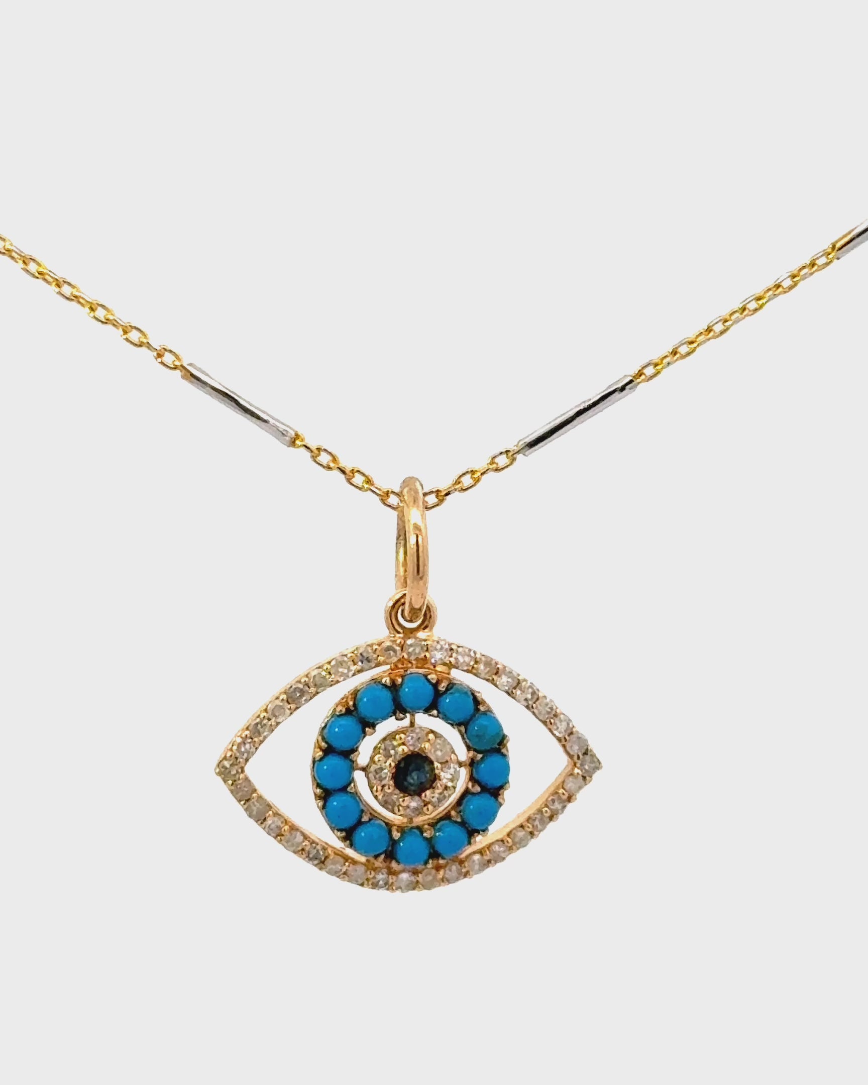 14K Turquoise, Sapphire and Diamond Evil Eye, Pendant Only