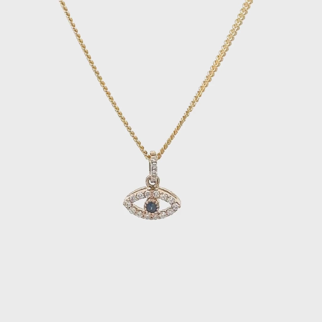 Tiny, 14K Natural Diamond & Blue Sapphire, Modern Evil Eye, Pendant Only