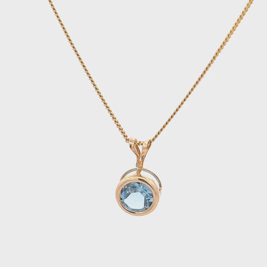 14K Natural Blue, Topaz Circle, Pendant Only